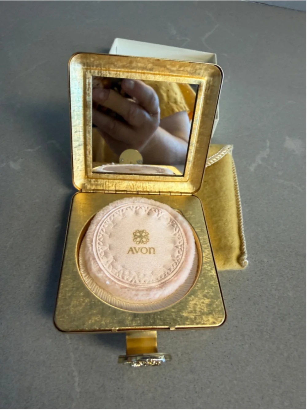 Vintage Avon Imperial Jewel Compact Gold Tone Rhinestone 1960s Unused w Pouch